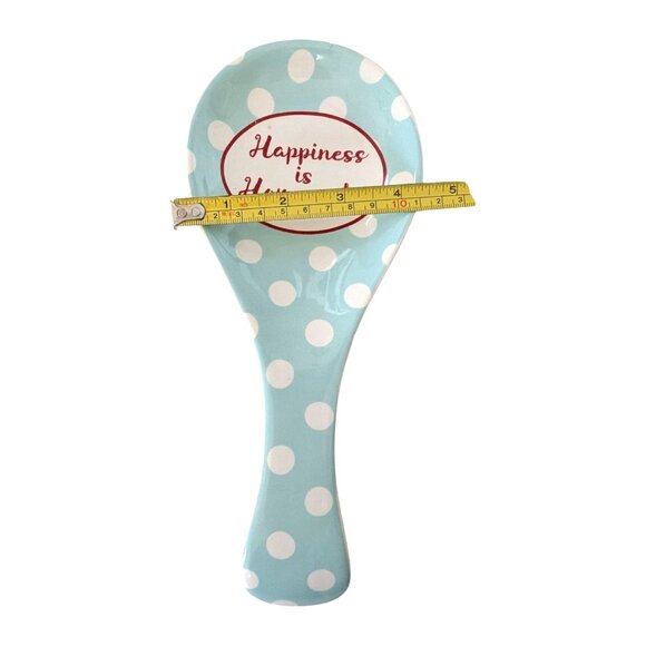 Ceramic Spoon Rest Blue Polka Dot Happiness Is Homemade Kitchen Decor 10" - Picture 3 of 4